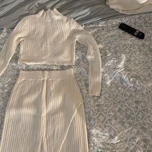 4TH AND RECKLESS Elegant Cream Ribbed Knit Sweater & Skirt Set